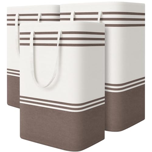 TranquilRelax 3-Pack Laundry Basket, Laundry Hamper, Khaki-88L | Freestanding＆Water-Resistant Laundry Hamper, Collapsible Tall Clothes Hamper with Carry Handles for Clothes, Laundry Basket - color: Khaki, size: 88L