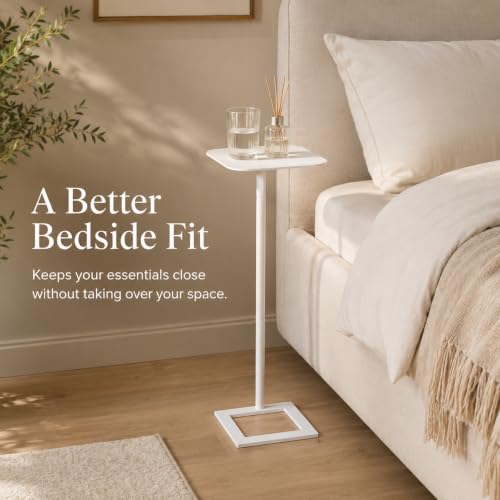 Modern Stable C Table End Table, 23.4" Tall, Medium, White | C Shaped Side Table that Slides Under Sofa, Slim Under Couch Table, Industrial Coffee Tray Table for Living Room Bedroom - color: White, size: Medium
