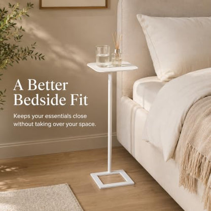 Modern Stable C Table End Table, 23.4" Tall, Medium, White | C Shaped Side Table that Slides Under Sofa, Slim Under Couch Table, Industrial Coffee Tray Table for Living Room Bedroom - color: White, size: Medium