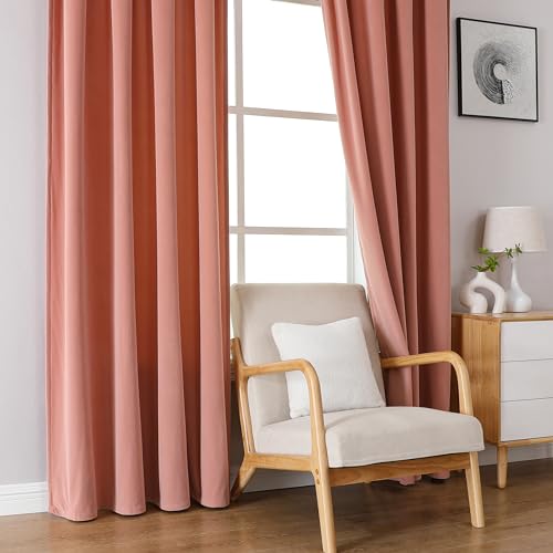 Joydeco Pink Velvet Curtains 63 inch Length 2 Panels, Luxury Blackout Rod Pocket Thermal Insulated Window Curtains, Super Soft Room Darkening Drapes for Living Dining Room Bedroom,W52 x L63 inches - color: Rod Pocket | Pink, size: 52"W x 63"L (Pack of 2)