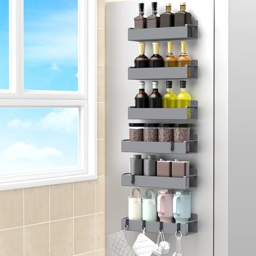 6 Pack Magnetic Spice Rack Organizer for Refrigerator and Oven, Dark Grey Fridge Organizers and Storage for Kitchen - color: Dark Grey, size: 6 Pack