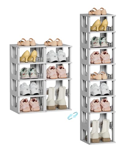 HAIXIN 10 Tier Narrow Shoe Rack, Compact Closet Shoe Shelves | Compact Size Space Saving, No-Tool Assembly, Removable Panels to Adjust Shelf, Stackable Expandable, Modular Design, Entryway - color: Grey, size: 10 Tier