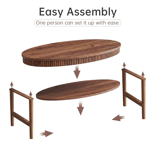 Janmer Home Oval Coffee Table with 2-Tier Storage Shelf, 40" Modern Coffee Tables, Wood Small Center Table, Fluted Accent Tea Table for Small Space Living Room Apartment,Easy Assembly (Walnut) - color: Walnut-40inch Oval, style: 40inch