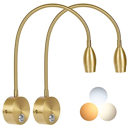 Adust Bedside Reading Light, Bedroom Reading Lamp, 3W LED Touch Dimmable Brightness Minimalist Wall Headboard Reading Lamp, Adjustable Colour Temperature, 3000k, 4000k, 6000k (Gold (2-Pack)) - size: Gold (2-Pack)