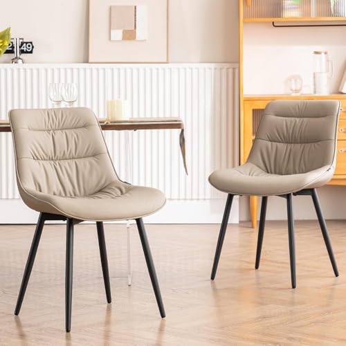 Kidol & Shellder Dining Chairs Set of 2, Faux Leather Upholstered Kitchen Chairs with Metel Legs, Mid Century Modern Side Chair for Dining Room, Living Room, Lounge, Restaurant, Khaki - color: Tan