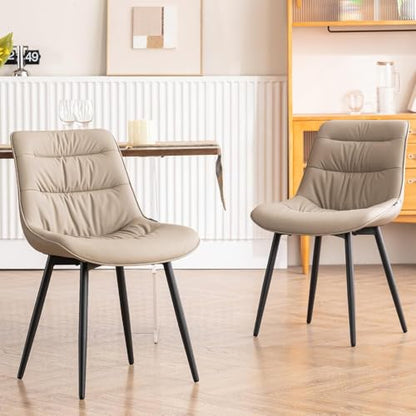 Kidol & Shellder Dining Chairs Set of 2, Faux Leather Upholstered Kitchen Chairs with Metel Legs, Mid Century Modern Side Chair for Dining Room, Living Room, Lounge, Restaurant, Khaki - color: Tan