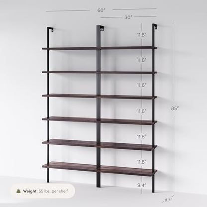 Nathan James Theo 6-Shelf Tall Bookcase, Wall Mount Bookshelf with Natural Wood Finish and Industrial Metal Frame, Nutmeg/Matte Black, Set of 2 - color: Nutmeg/Matte Black, size: Set of 2