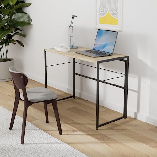 Furinno Riau No Tool/No Assembly/Folding Metal Frame Computer Desk, Sonoma Oak/Black, 39 Inch - color: Sonoma Oak/Black, size: 39 inches