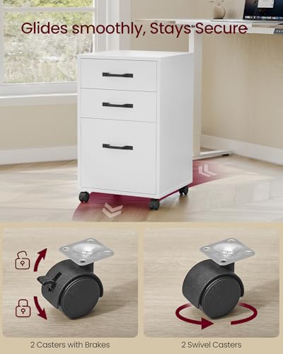 VASAGLE Mobile File Cabinet, 3 Drawers Filing Cabinet with Wheels | Home Office, for A4/Letter Sized Documents, Cloud White, UOFC065WB01 - color: Cloud White, size: 3 Drawers