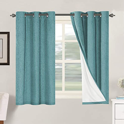 H.VERSAILTEX Primitive Linen Curtains 100% Blackout Curtain Drapes Burlap Fabric Curtains with White Thermal Insulated Liner, Grommet Top Curtain Living Room/Bedroom (2 Panels, 42 x 54 Inch, Teal) - color: Teal, size: 42"W x 54"L (Pack of 2)