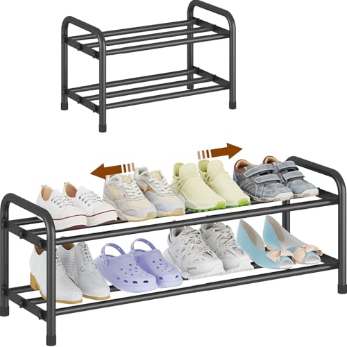 KANAV 2-Tier Expandable Shoe Rack, Adjustable Shoe Organizer & Storage for Closet, Small Space Saving Shoe Rack for Entryway, Bedroom, or Office – Sturdy & Durable Design - color: Black, size: 2-Tiers