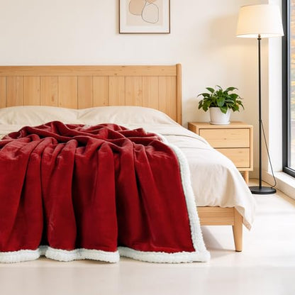 BEAUTEX Sherpa Fleece Throw Blankets Soft Fluffy Flannel Plush Cozy | Fuzzy Wine Cuddle Blanket for Couch, Bed, Sofa, Adults (50" x 60", Wine) - color: Wine, size: Throw-50"x60"
