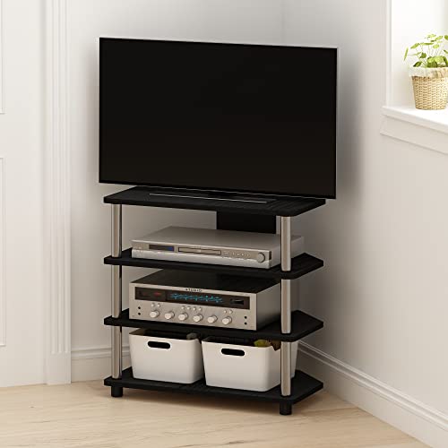 Furinno Turn-N-Tube Easy Assembly 4-Tier Petite Entertainment Center / TV Stand / TV Unit / TV Desk, Stainless Steel, Americano/Chrome - color: Americano, size: 4-Tier