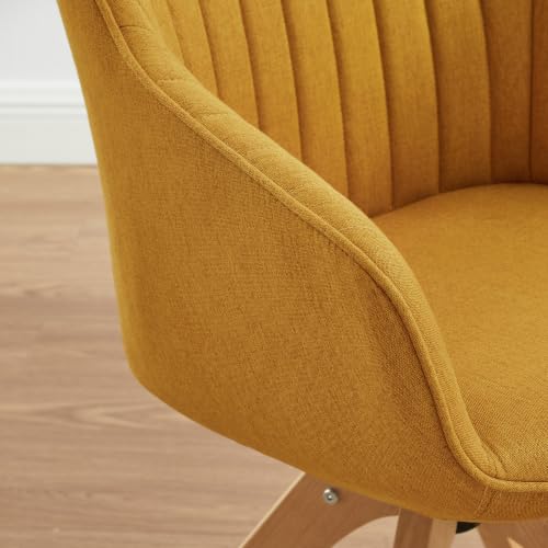 Swivel Desk Chair for Home Office, Fabric, Yellow | No Wheels, Beech Wood Legs, Mid Century Modern, Upholstered, 360° Swivel, Accent Chair, Living Room, Bedroom - color: Yellow/Beech Wood, size: Fabric