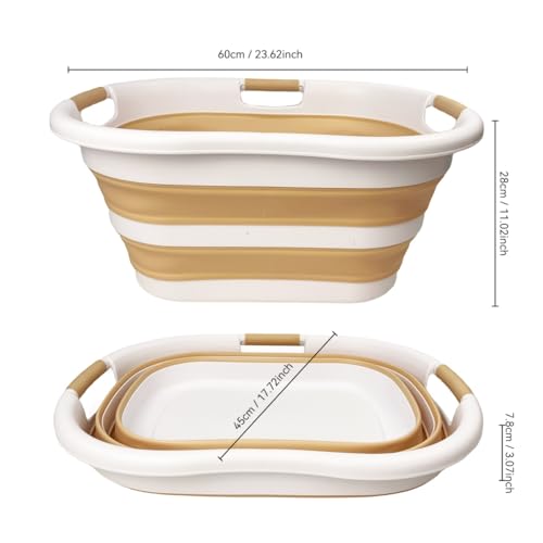 SAMMART 40L (10.5 gallon) Collapsible Plastic Laundry Hamper - Foldable Pop Up Storage Container/Organizer - Portable Washing Tub - Space Saving Basket (1, White/Beige) - color: White/Beige