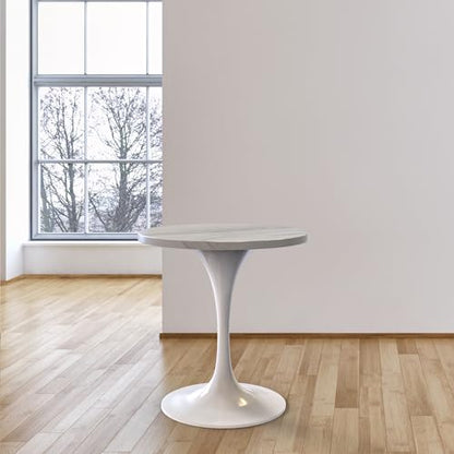 LeisureMod Verve Modern Round Dining Table,Tabletop with Pedestal Base, Contemporary Kitchen & Dining Room Table, Mid-Century Breakfast Nook Table (White Base, White Resin) - color: White Resin, size: 27 inch Wide