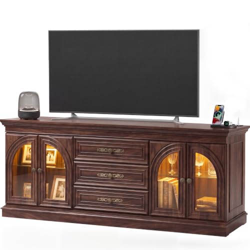 JUMMICO 63 Inch LED TV Stand with Charge Station for 70 Inch TV (Walnut) | Farmhouse Media TV Console with Fast Power Outlets, 2 Storage Cabinets & 3 Drawers, Entertainment Center for Living Room - color: Walnut, size: TV Stand with Charge Station
