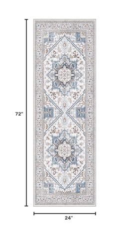 OPPODREAM Soft Area Rugs 2x6, Persian-Inspired Washable Rug, Cream White & Blue - color: Cream White & Blue, size: 2' x 6' (Runner)