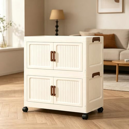 69QT Modular Stackable Storage Cabinet, Rolling Lidded Storage Containers with Wheels, Collapsible Drawer Storage Bins for Clothes, Toys, Bedroom, Dorm Room Organization, Cream White（2 Pack） - size: 2 Pack 20 L x 10 W x 21 H