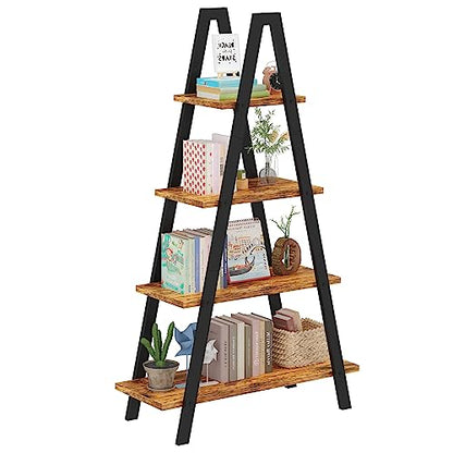 4-Tier Industrial Bookshelf with Metal Frame by Recaceik - For Home Office and Living Room