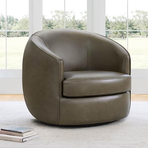 CHITA Genuine Leather Swivel Barrel Chair, Fully Assembled, Mink Brown | Modern Armchair with FSC Certified Wood Frame, Living Room Chair for bedroom & office, 31.5"Dx32.3"Wx28.7"H, 350 Lbs Capacity - color: Mink Brown - Genuine Leather