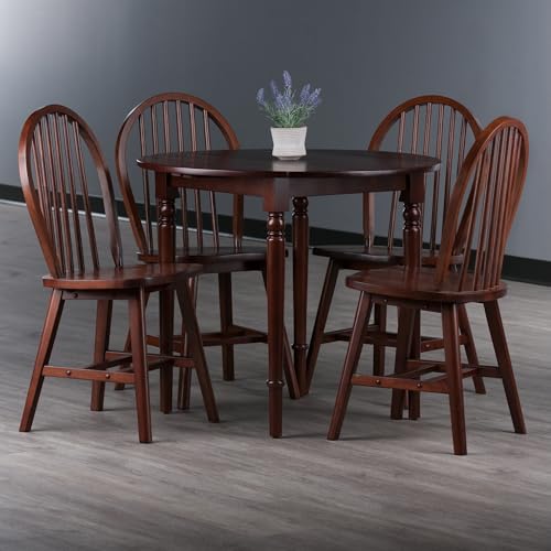 Winsome Sorella 5-pc Set Round Drop Leaf Table, Walnut - color: Walnut, size: Table + 4 Chairs