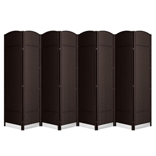 8 Panel Folding Room Divider,Woven Privacy Screen,Chocolate | Solid wood frame, handcrafted diamond pattern, 6FT tall, extends to 126 inches wide, no assembly required - color: Chocolate, size: 8-Panel