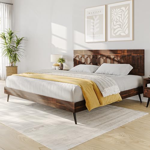 Bme Georgina King Bedframe, Geometric Headboard, Mid Century, Dark Choco - color: Dark Chocolate, size: King, style: Bed Frames