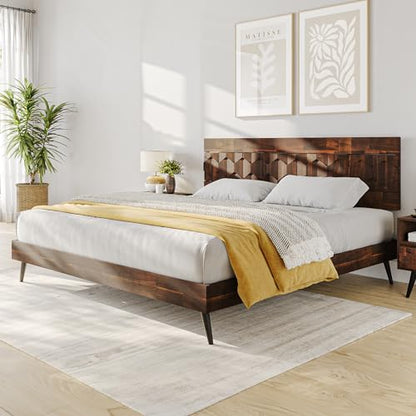 Bme Georgina King Bedframe, Geometric Headboard, Mid Century, Dark Choco - color: Dark Chocolate, size: King, style: Bed Frames
