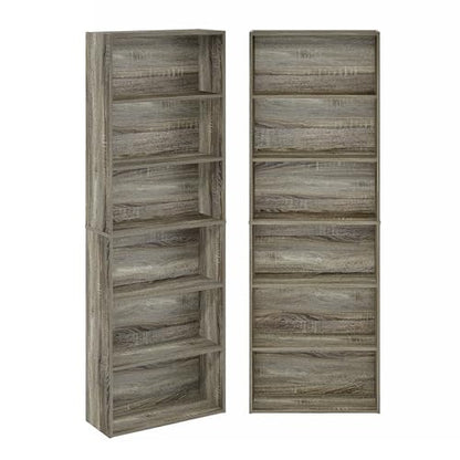 Furinno Jaya Book Shelf Set of 2, 6-Tier Bookshelf, Bookcase, 9.5 x 24.6 x 71, for Home Office, Living Room, French Oak - color: French Oak, size: Set of 2, 6-Tier