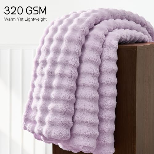 Lotus Karen 3D Bubble Fleece Blanket - Ultra Soft Fluffy Purple Queen Blanket for Couch, Lightweight Cozy Throw for All Season, Adults Women Kids(Light Purple, 90"x90") - color: 06 Light Purple, size: Queen (90" x 90")