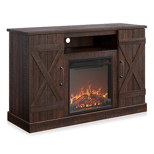 BELLEZE 47" TV Stand with 18" Electric Fireplace Heater & Media Entertainment Center Console Table for TV up to 50" with Open Storage Shelves & Cabinets - Veropeso (Espresso) - color: Espresso, style: 47" TV Stand/W 18" Fireplace