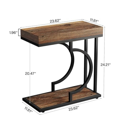 Tribesigns Side Table Set of 2 Narrow Side Table Brown Black C Shaped End Table Modern Bedside Tables for Couch, Small Sofa Tables with Metal Frame for Living Room (2, Rustic Brown+Black) - color: Rustic Brown+black