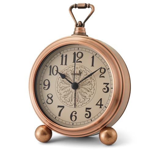 FLOITTUY 4.5" Battery Operated Antique Retro Analog Metal Alarm Clock, Silent Bedside Desk Clock, Wall-Hanging Vintage Clock(Exquisite Bronze) - color: Exquisite Bronze