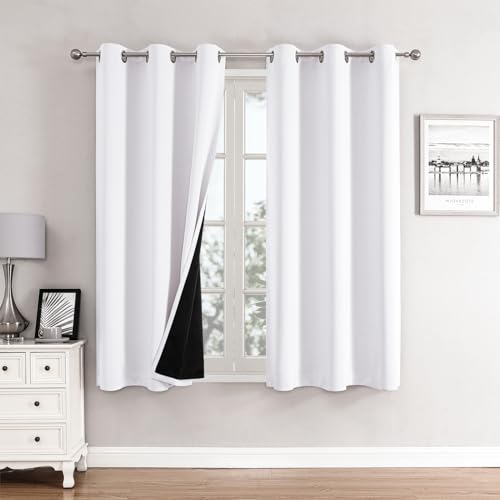 ChrisDowa White 100% Blackout Curtains for Bedroom 63 Inches Long 2 Panels | 2 Thick Layers, Thermal Insulated, Grommet, Window Treatment, Living Room Drapes with Black Liner, Pure White, 38 x 63 Inch - color: White, size: 38"W x 63"L (Pack of 2)