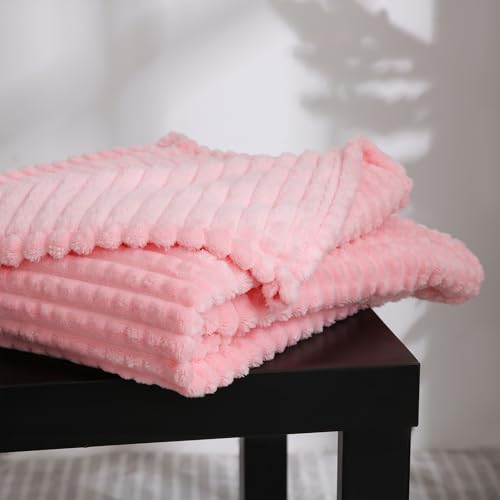 Puncuntex Fleece Throw Blanket Light Pink 108"×90" with Square Grid Design | Super Soft Plush Cozy Flannel Throw Blanket Luxury for Couch Sofa Chair - color: Light Pink, size: 108"×90"