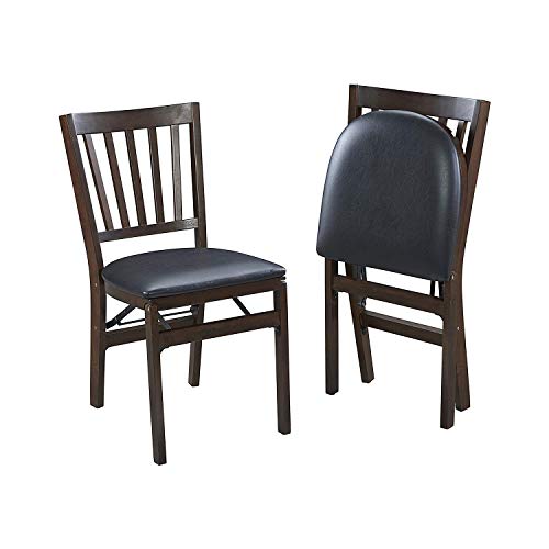 Stakmore Premium Solid Wood Dining Table Compact Folding Chair Set with Fabric Padded Upholstered Seat, Espresso/Black (Set of 2) - color: Espresso