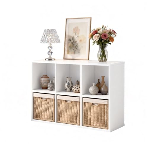 Wooden 6 Cube Storage Organizer with Closed Back Panel,White Cube Shelf Cubby Storage Organizers with Compartments for Living(White, 6 Cube-13in) - color: White, size: 6 Cube-13in