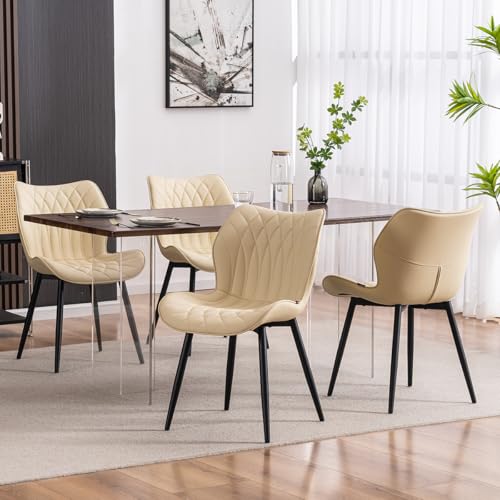 Kidol & Shellder Dining Chairs Set of 2, PU Leather Upholstered Kitchen Chairs with Back Armless, Mid Century Modern Side Chair for Dining Room, Living Room, Lounge, Restaurant, Beige - color: Beige