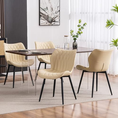 Kidol & Shellder Dining Chairs Set of 2, PU Leather Upholstered Kitchen Chairs with Back Armless, Mid Century Modern Side Chair for Dining Room, Living Room, Lounge, Restaurant, Beige - color: Beige