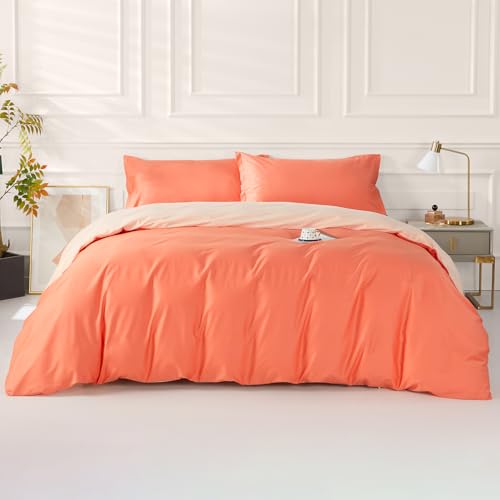 SAPHREAS Orange Duvet Cover Twin Size 2 Pieces Extra Soft Bedding Set, Includes 1 100% Cotton Duvet Cover 68"x90" with Zipper Closure & 1 Pillow Sham, Comforter Not Included - color: Citrus, size: Twin (68"x90")