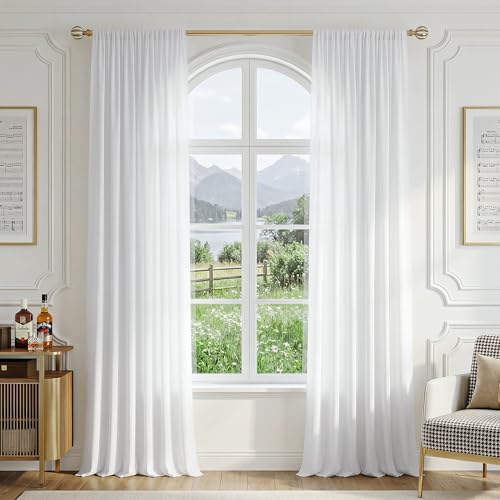 FMFUNCTEX White Sheer Curtains, 90 Inch, Rod Pocket, 2 Panels for Bedroom | White Semi Sheer Airy Drapes for Living Room, Faux Silk, Light Filtering for Privacy Without Blocking Natural Light - color: White, size: 52"W x 90"L (Pack of 2)