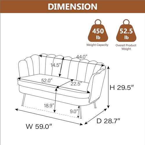Chifee & Vingol Upholstered Small Loveseat for Small Space with Golden Legs,Caramel - color: Boucle-caramel