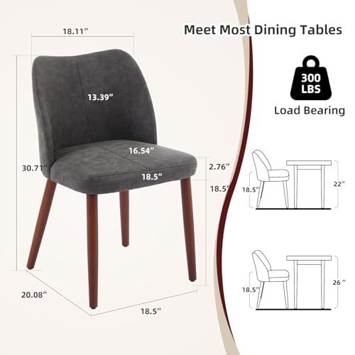 GarveeHome Wooden Dining Chair Set of 4 Upholstered Leather Dining Chair | Kitchen Chairs with Thick Cushions, Wing Backrest for Dining Room, Living Room, Dark Grey, No tool assembly, No Wobble - color: Dark Grey Pu