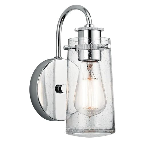 Kichler Braelyn 9.5" Wall Sconce in Chrome, 1-Light Industrial Wall Mount with Clear Seeded Glass, (9.5" H x 5" W), 45457CH - color: Chrome, size: 1-Light