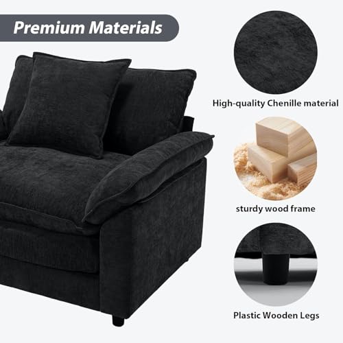 Modern Oversized Chair with Ottoman, Comfy Chenille Accent Chair Large Upholstered Armchair with Extra Thick and Deep Seat Lounge Chair for Living Room,Bedroom,Apartment,Black - color: Black, size: 1(chair+ottoman)