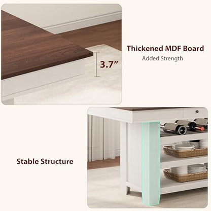 Farmhouse Dining Counter Height Table with Wine Rack & 3 Shelves, 36" Wooden Tall Dining Table with 2 Drawers, Thick Frame Counter Height Kitchen Table for Entertaining, Retro White Brown - color: Retro White Brown