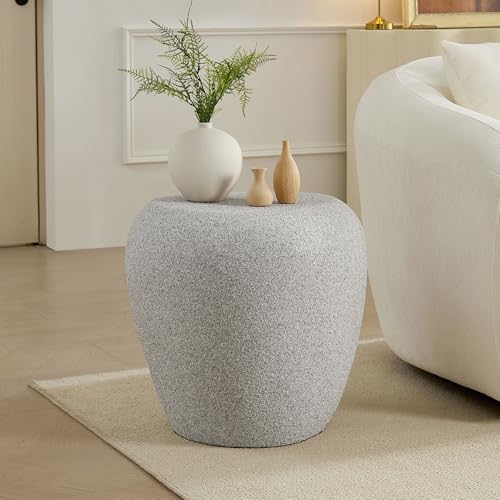 19.29" End Table Travertine Side Table with Grainy Matte Rocks Pattern, Modern Circle Faux Stone Fiberglass Small Coffee Sofa Table, No Need Assembly (Beige) - color: B-19.29" Rock Grey