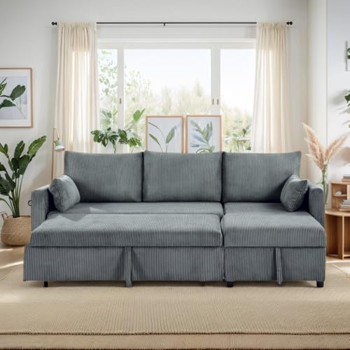 Sleeper Sofa Bed with Adjustable Backrest & Side Pockets, Gray | Adjustable Backrest & Side Pockets,Pull Out Sofa,Comfortable Fabric - color: C-gray-nr
