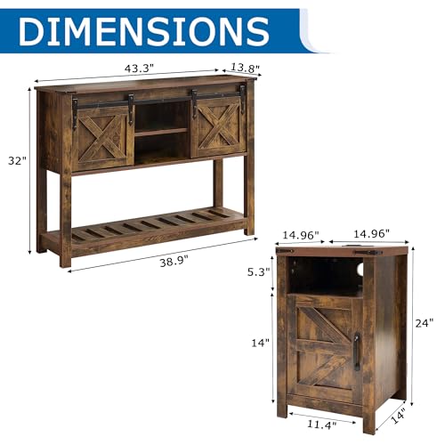 Farmhouse Entryway Table Set of 3, Console Table with Storage and 2 End Tables, Rustic Sofa Table Set for Living Room, Hallway, Bedroom, Brown - color: 3pcs-brown